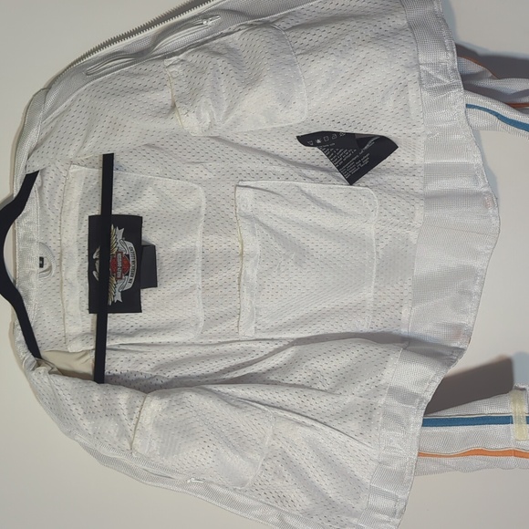 EARLY 2000s VINTAGE HARLEY DAVIDSON! White Moto Sport Biker Jacket Mesh Knit SM - Picture 4 of 6
